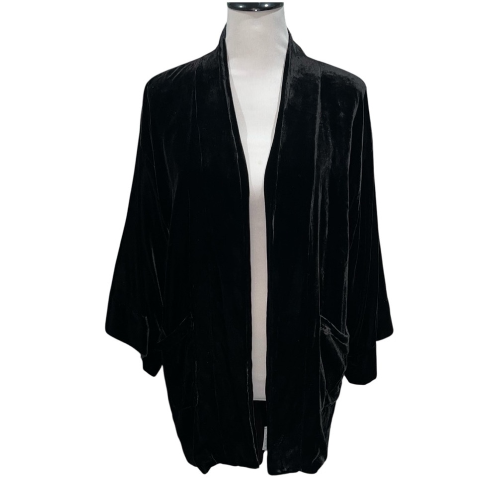 Johnny Was Black Velvet Open Front Silk Cardigan Blazer Size Small